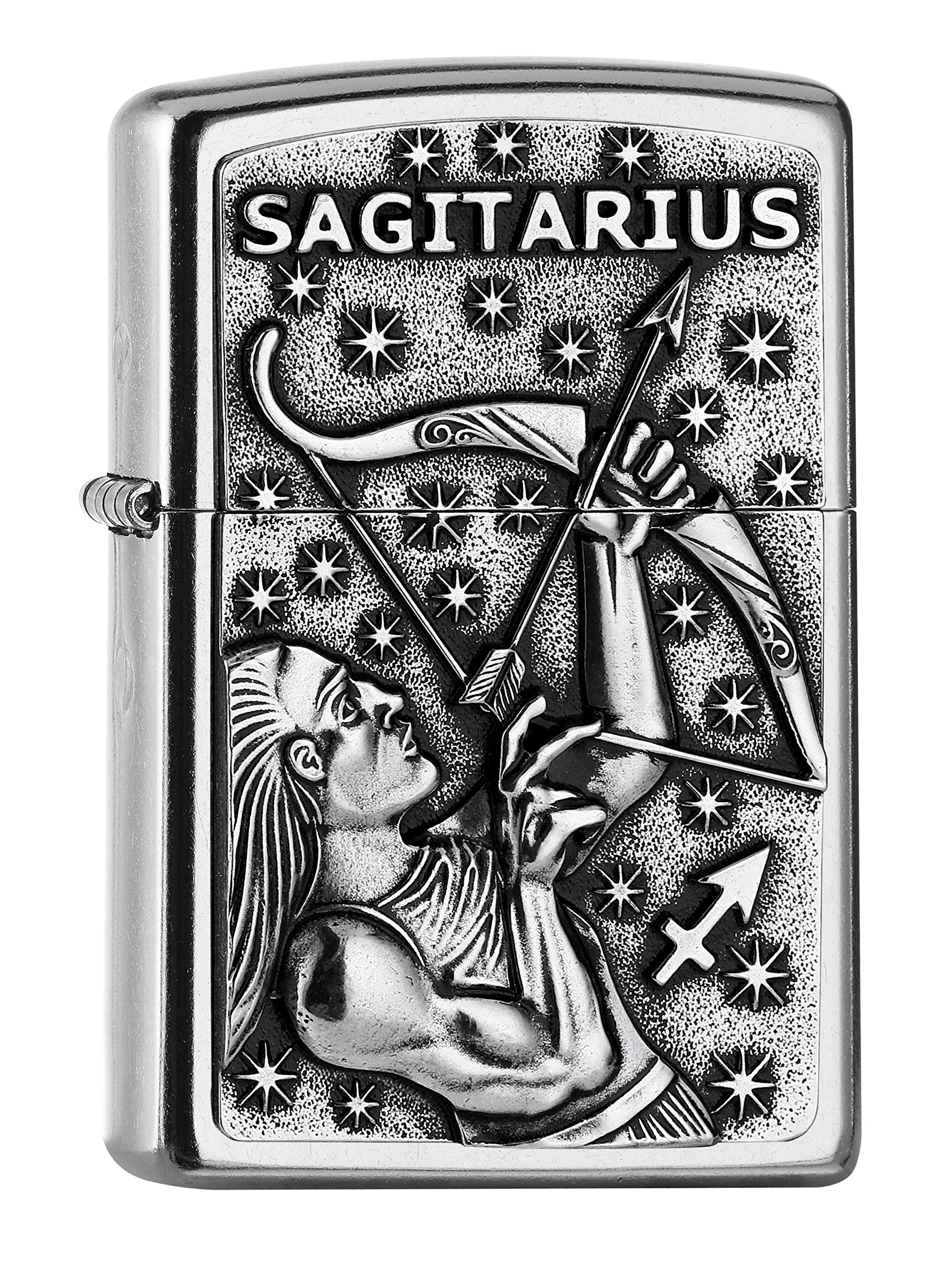 ZIPPO Sagitarius Emblem Attached Street Chrome Windproof Lighter Refillable in Quality Gift Box