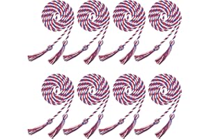 Trounistro 8 Pieces Graduation Cords Yarn Honor Cords with Tassel for College Graduation Students (Blue Red with White)