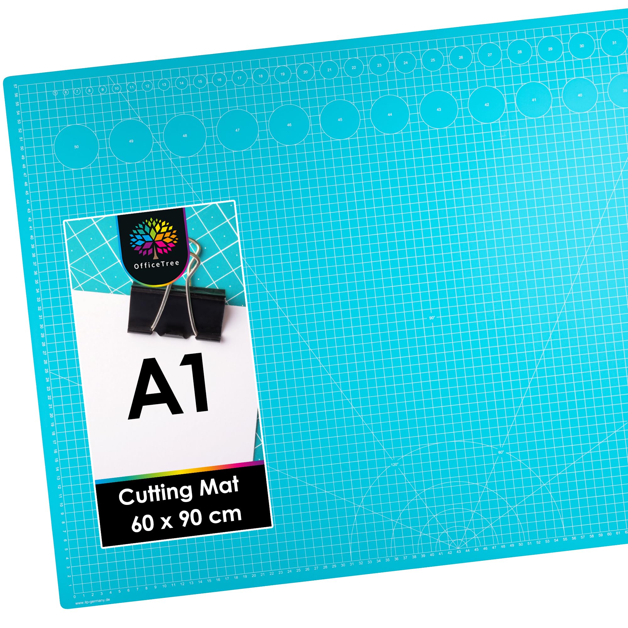 OfficeTree Cutting Mat A1 Self Healing - Blue Cutting Board Craft 90 x 60 cm - Double Sided Grid - PVC 3 Layers Quilting for Sewing, Crafting, Modelling, Scrapbooking