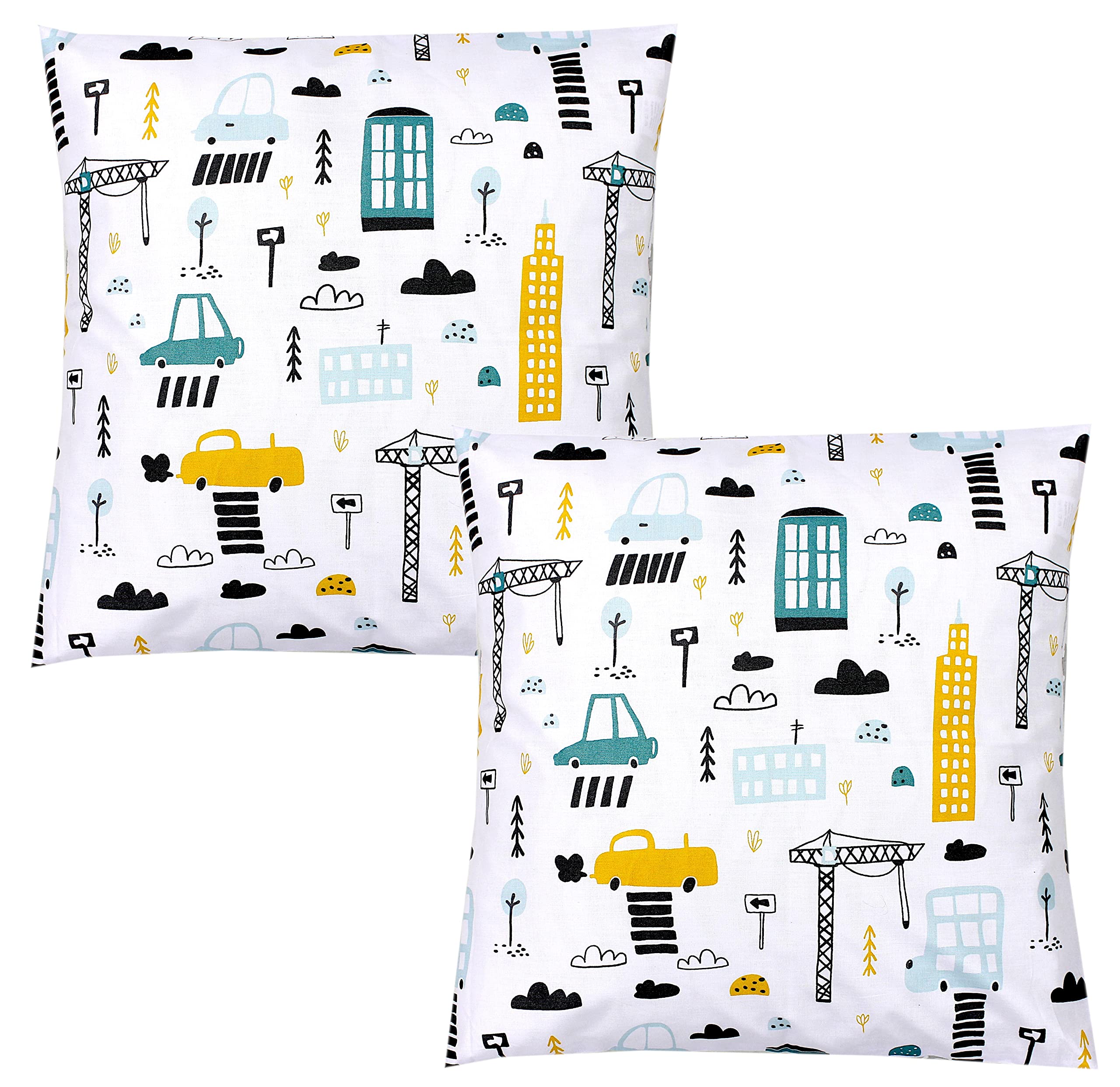TupTam Children's Cushion Cover Decorative Patterned with Hotel Fastener Set of 2, Cars Colorful, 80 x 80 cm