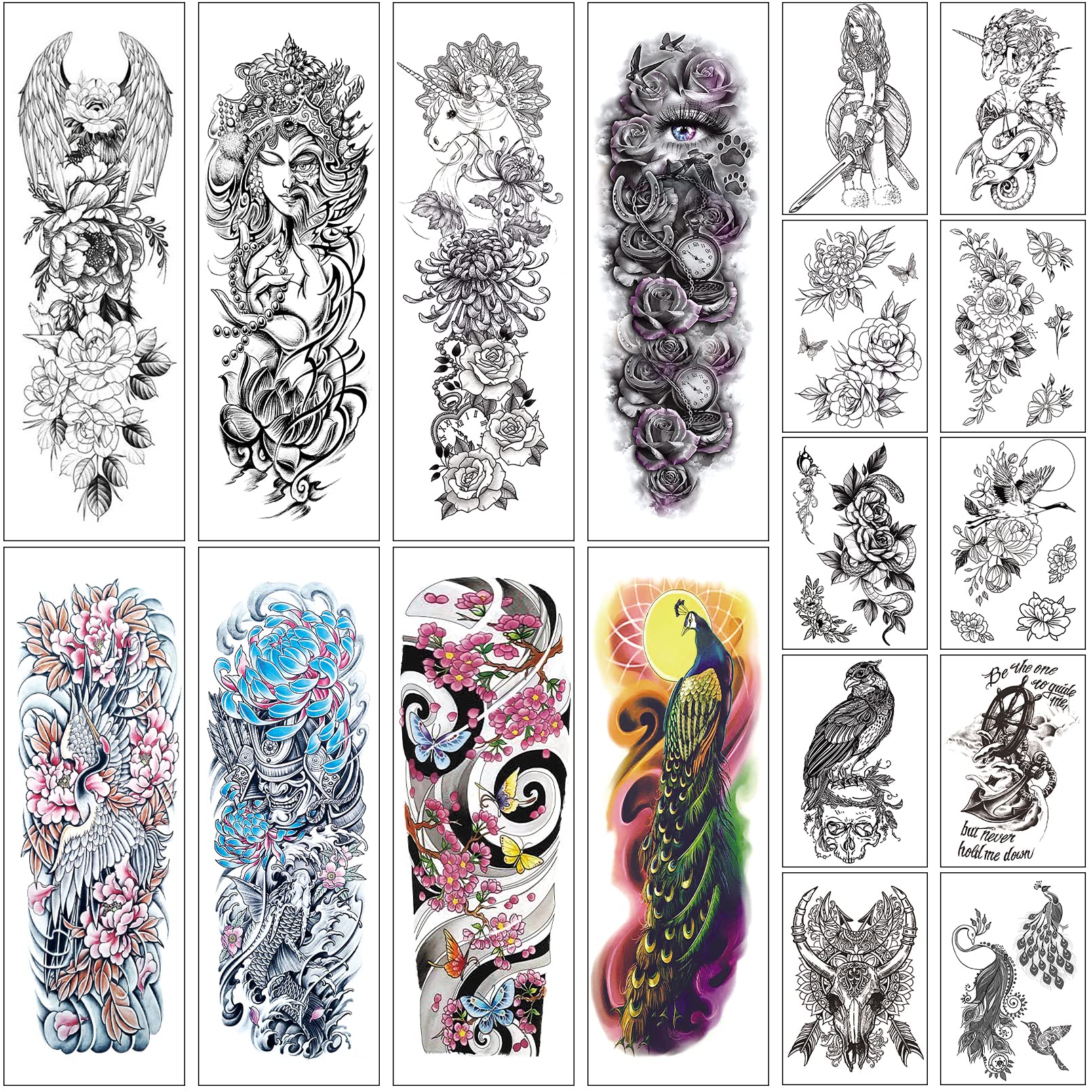 Aresvns waterproof full arm temporary tatttoos 8 sheets and 10 sheets black half arm fake tattoo stickers