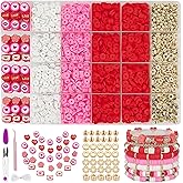 MIIIM Red Clay Bracelet Kit - Heishi Beads, Clay Charms, Gold Spacer Beads - Jewelry Making & Friendship Bracelet Kit for Valentine's Day, Crafts, Raves, Gifts