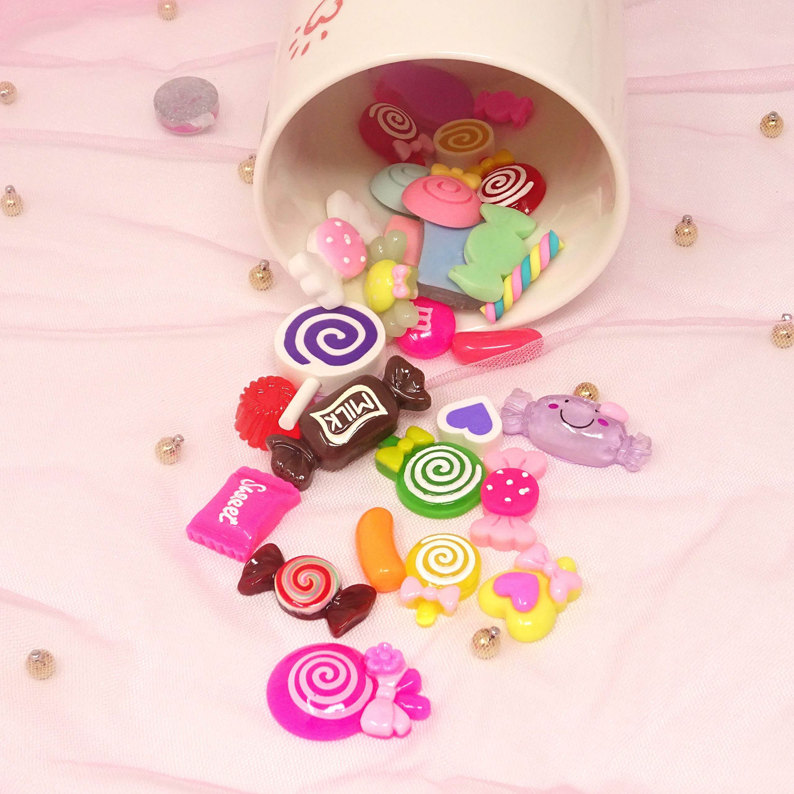 Honbay 30PCS Slime Charms, Assorted Flatback Resin Slime Beads for Scrapbooking, Hair Clip, DIY Crafts, etc (Candy)