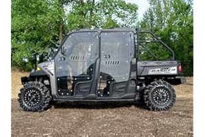 SuperATV Polaris Ranger Cab Enclosure Vented Doors for Crew Models (See Fitment), Lightly Tinted Scratch-Resistant 1/4" Thick Polycarbonate, Sliding Vents, Includes Side View Mirrors - Made in USA