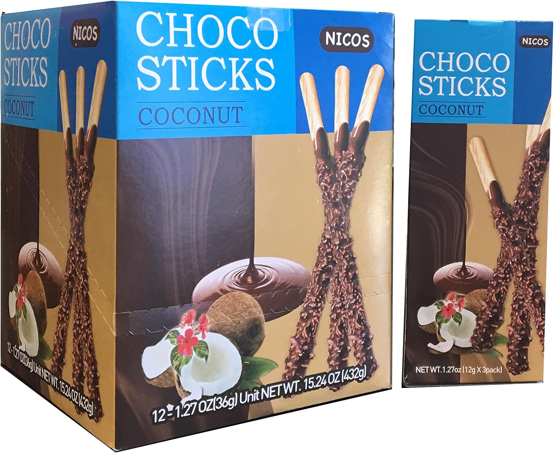 NICOS Choco Sticks, Coconut, 36 Gram (Pack of 12)