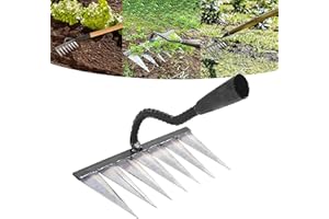 GOFEVDRT Garden Rake, Gardening Tools Heavy Duty Rake with 7 Metal Tines,Sharp Durable Garden Weeding Tools, All Steel Hardened Hoe Garden Hand Rake Tools for Backyard Lawn Loosening Planting Weeding (7 Tines)
