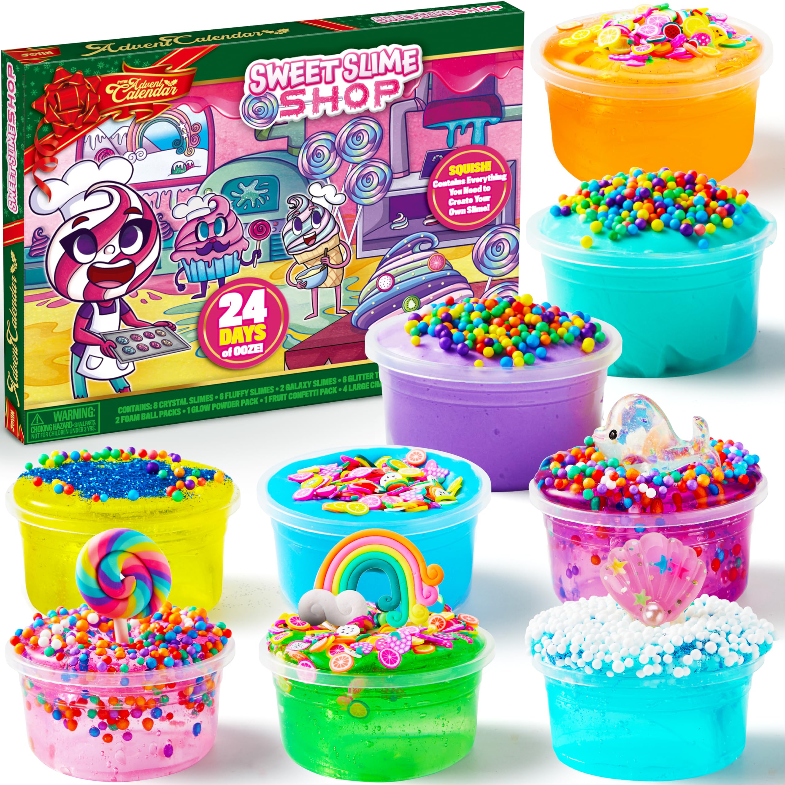JOYIN 2025 DIY Slime Advent Calendar Christmas 24 Days Countdown Advent Calendar with 16 Slime and 8 Accessories, Surprises DIY Slime Kit Toy for Kids