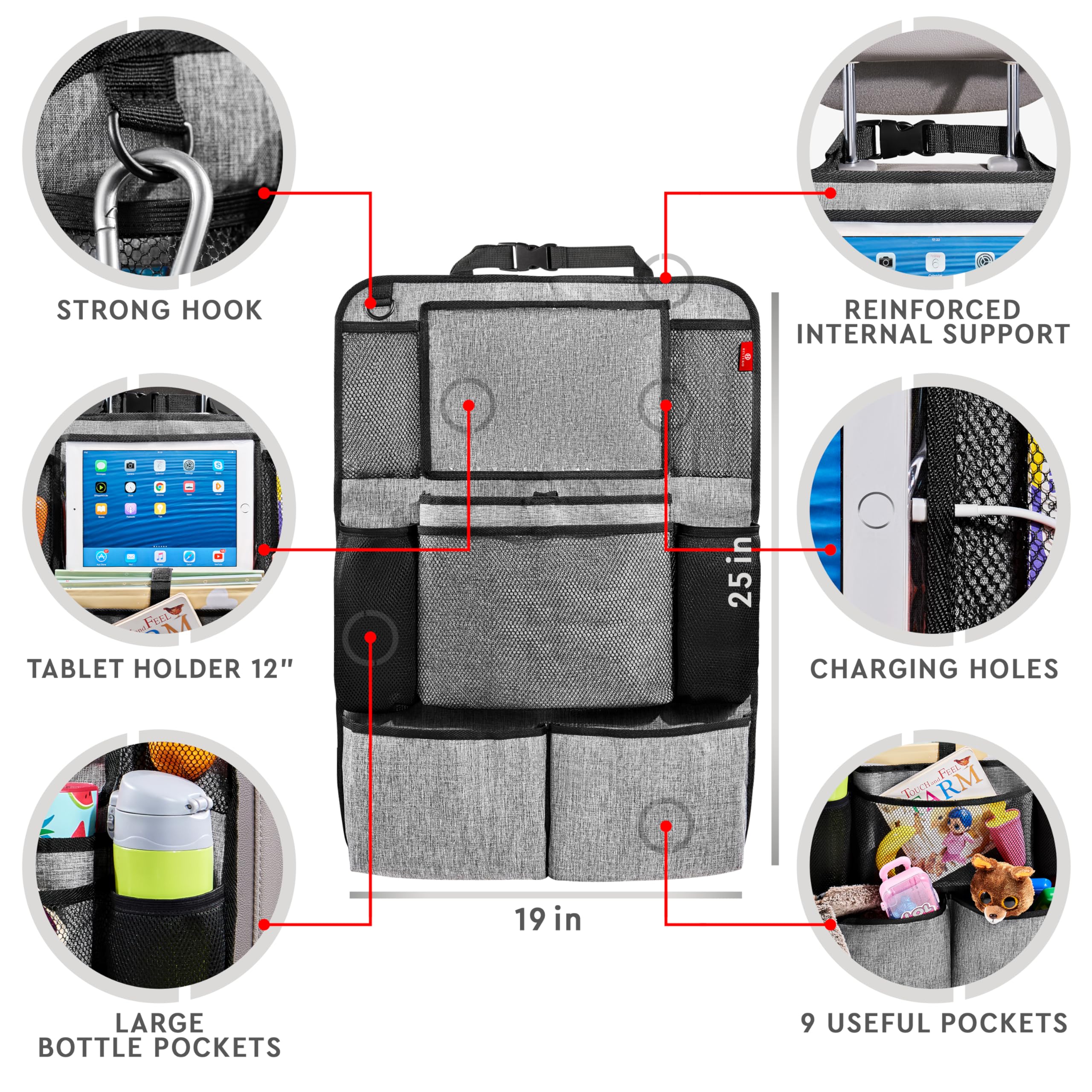 Helteko Backseat Car Organizer, Kick Mats Back Seat Protector with Touch Screen Tablet Holder, Organizer for Kids, Travel Accessories, Mat 9 Storage Pockets 2 Pack