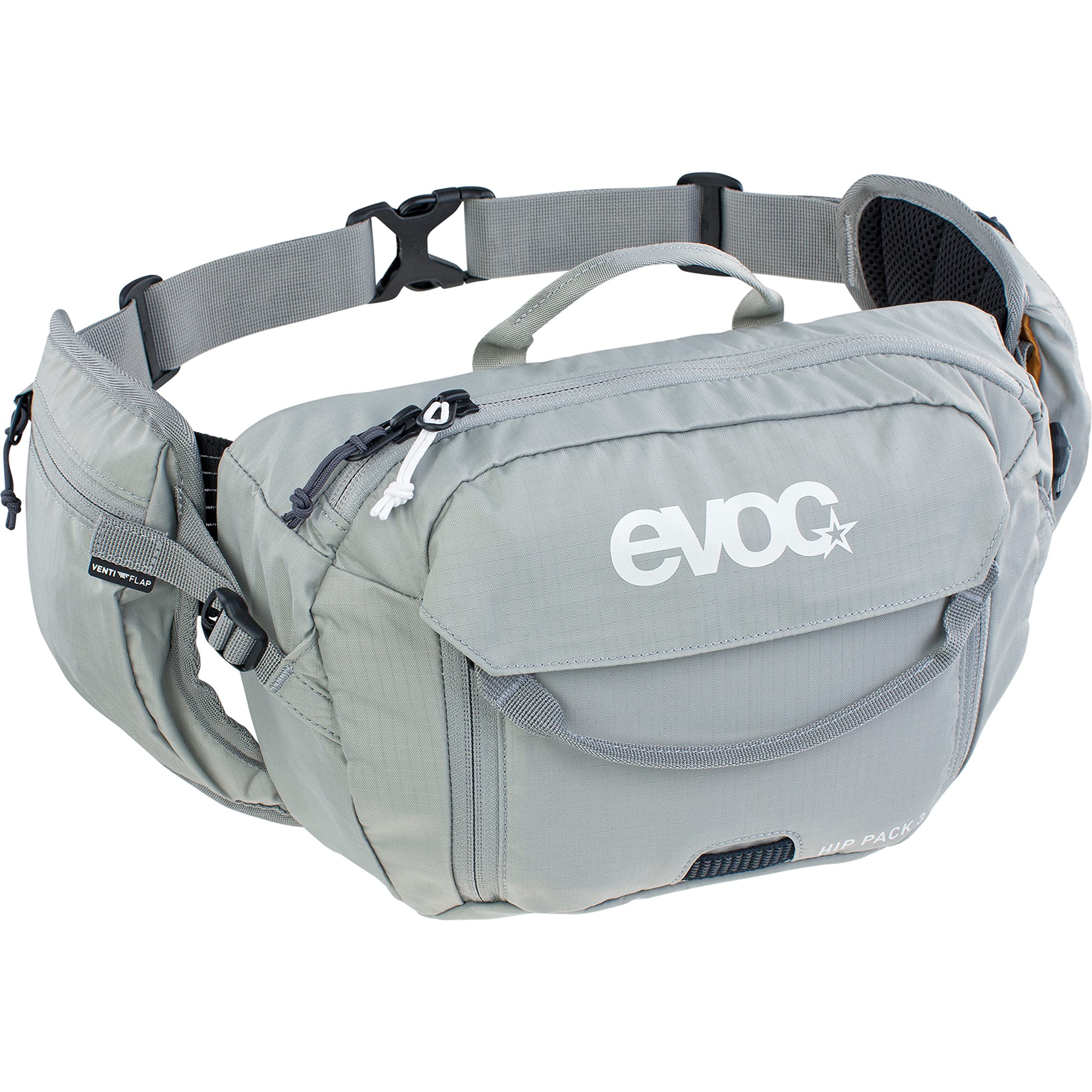 EVOC Hip Pack 3 Hip Bag (3l Capacity, Airflow Contact System, Adjustable Hip Belt, Venti Flap System), Stone Grey