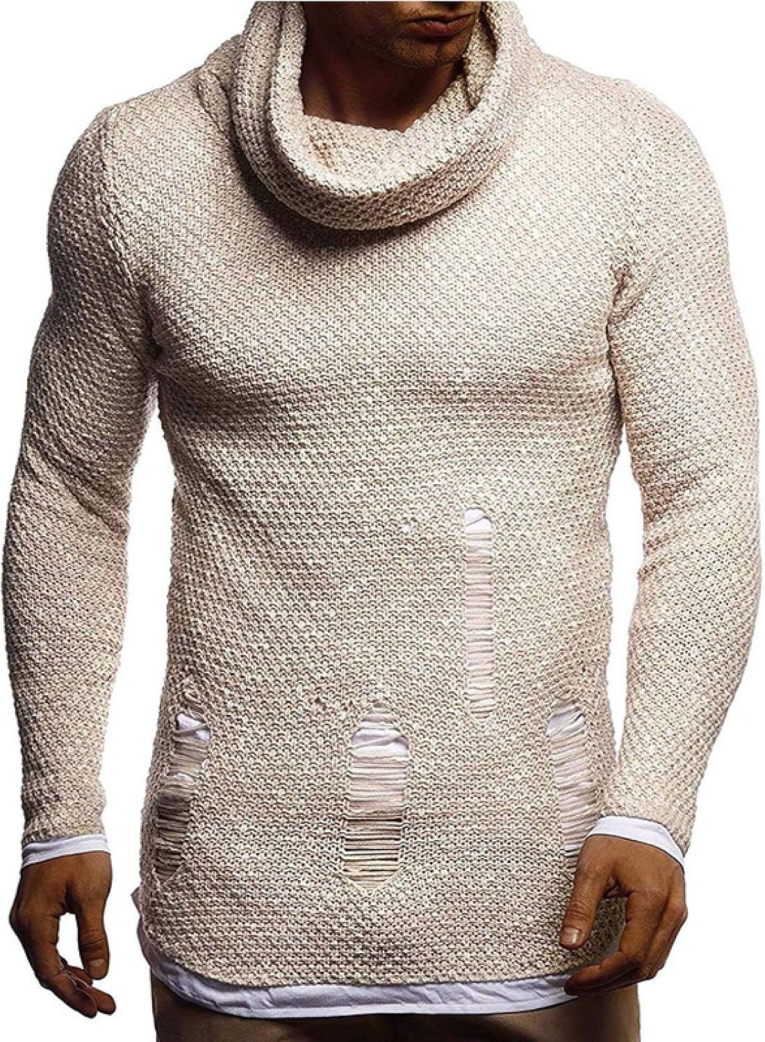 Amazon.com: Zestion Men's Ripped Half High Neck Pullover Sweater Hollow Knitting European and 