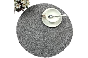 Topotdor Round Placemats Heat-Resistant Stain Resistant Anti-Skid Washable Polyproplene Table Mats Placemats (Braided-Gray, Set of 4)