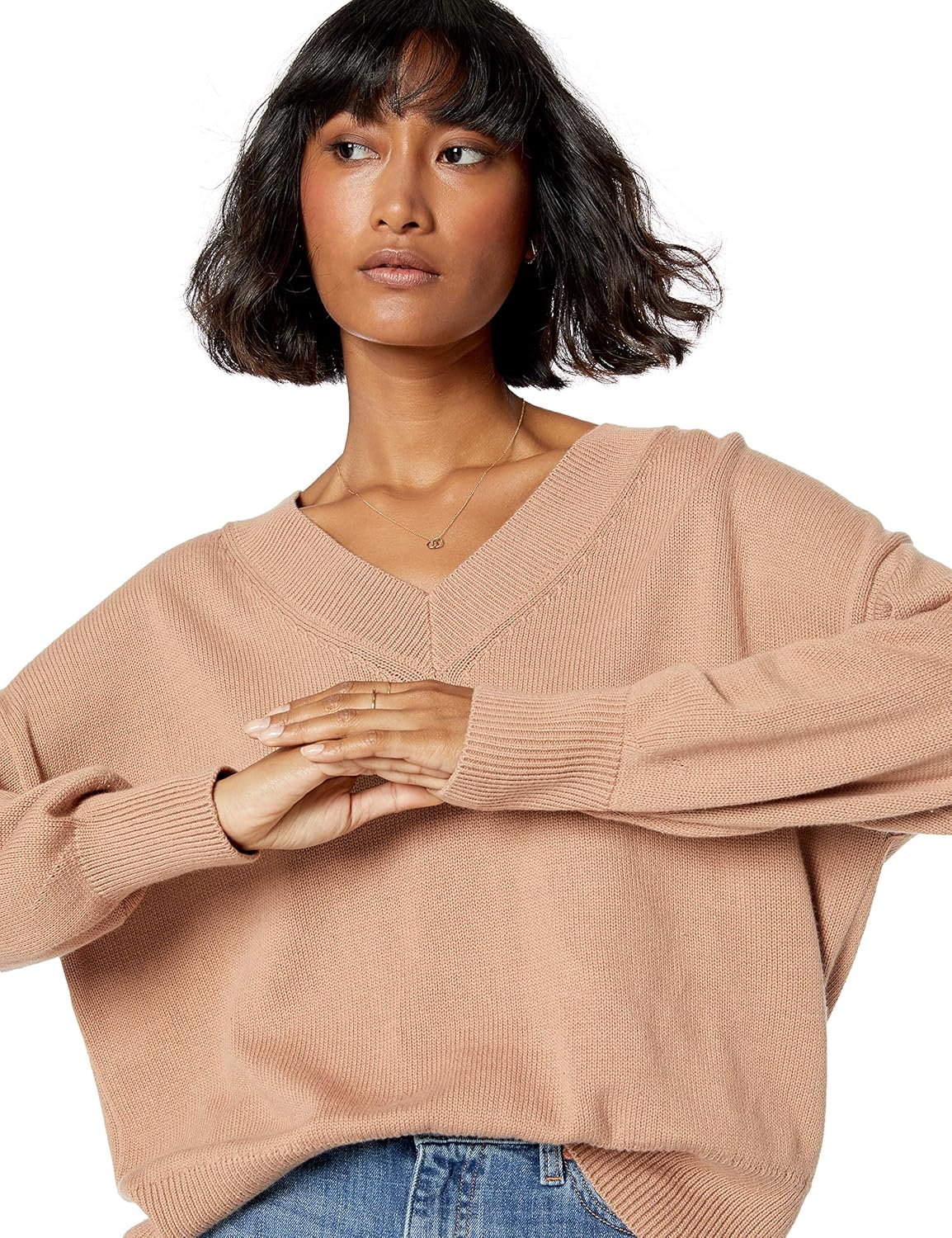 The Drop Women's Lisa Soft Slouchy V-Neck Sweater: Clothing