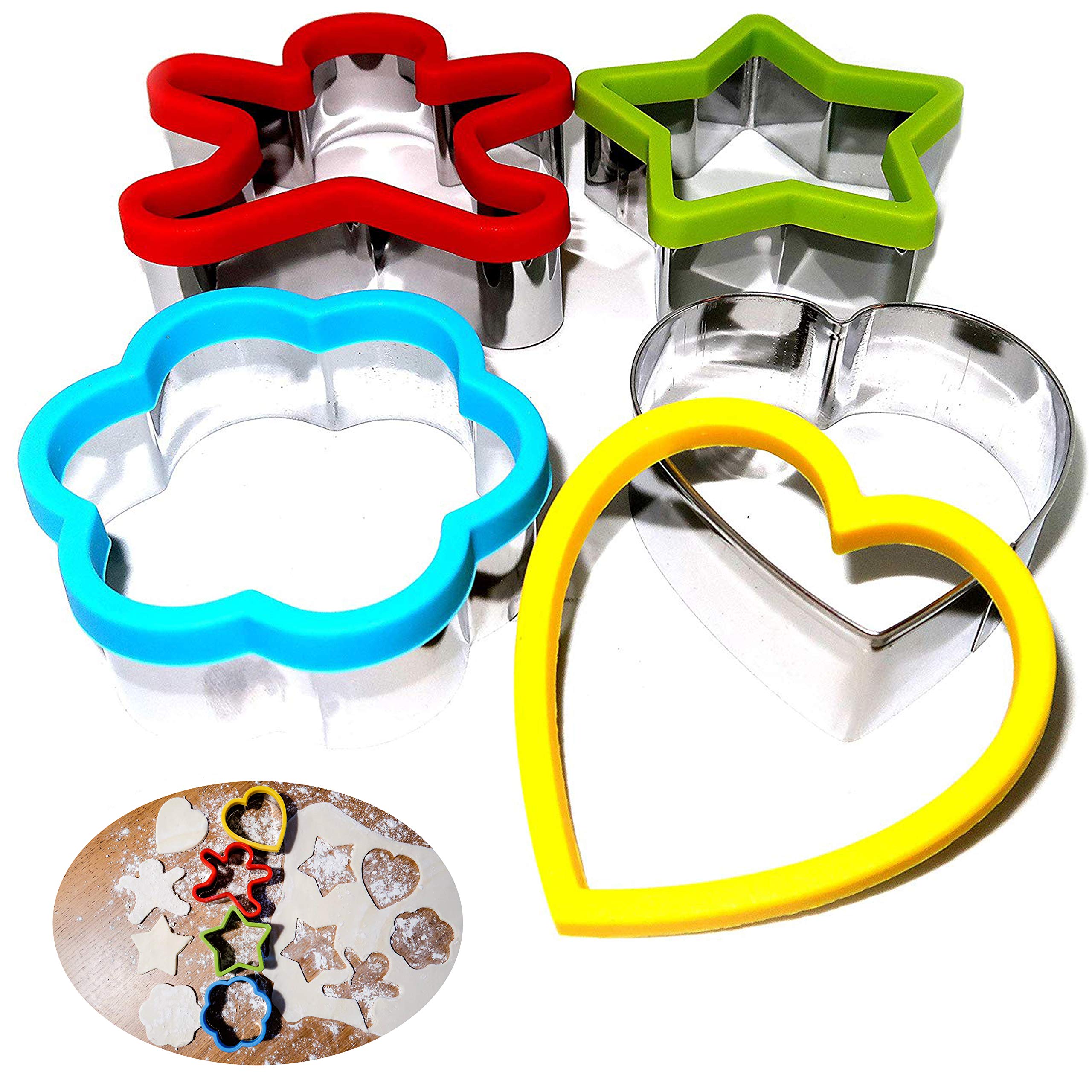 BWD Cookie Cutters Stainless Steel Silicone Shape Love Heart Star Flower Ginger Man Baking/Cookie Biscuit Pastry Shortbread Gingerbread Novelty/Safe Tool 3D Kit