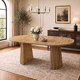 Tviorst 40"-71" Expandable Dining Table for 4 6 8 with Slatted Table Legs | Farmhouse Oval Dining Table with Heavy Duty Base, Extendable Wood Round Kitchen Table for Dining Room Living Room (Natural)