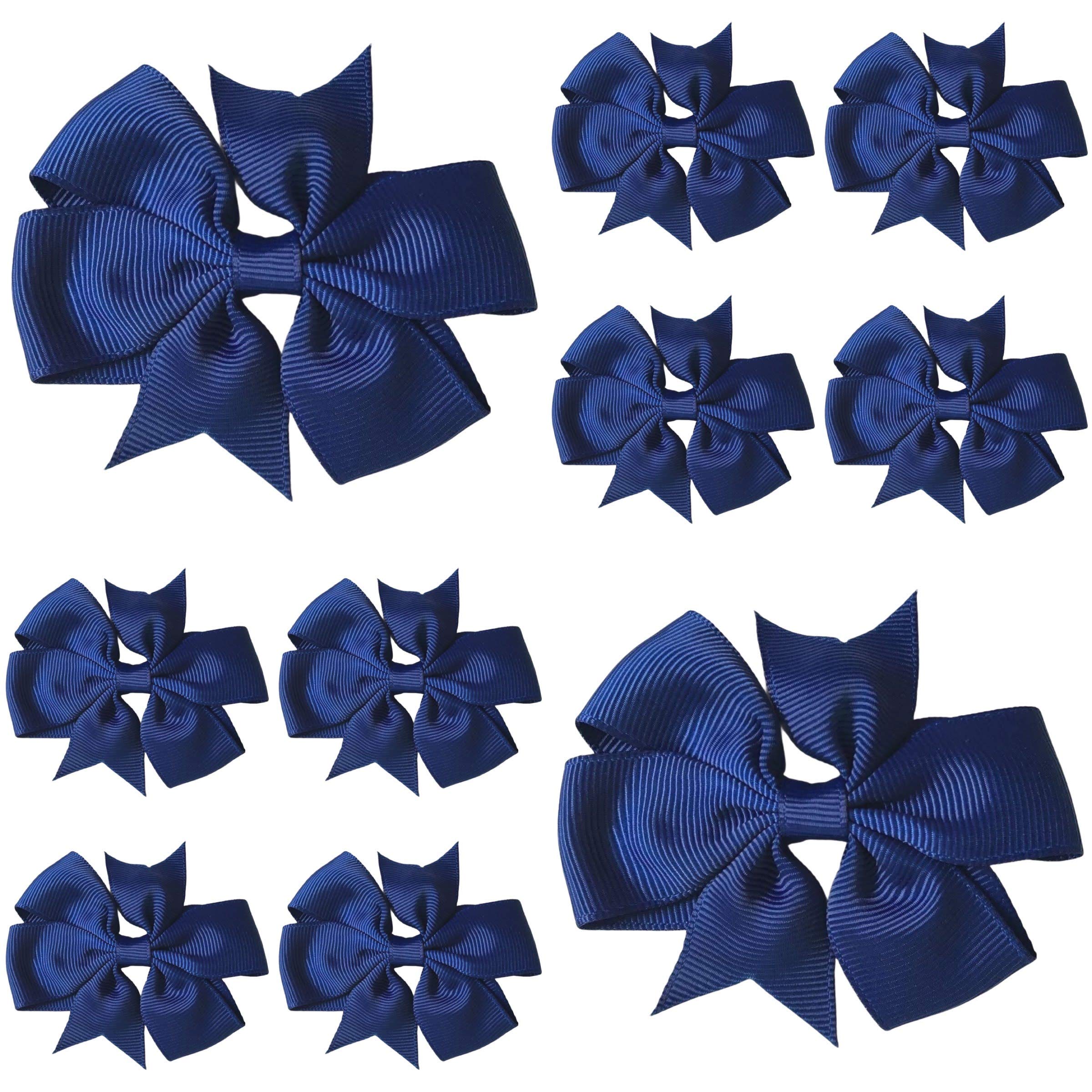 10pcs Navy Blue Hair Bows Clips Slides Grips 3" inch Pinwheel Solid Vibrant Colour Girls Hairbows