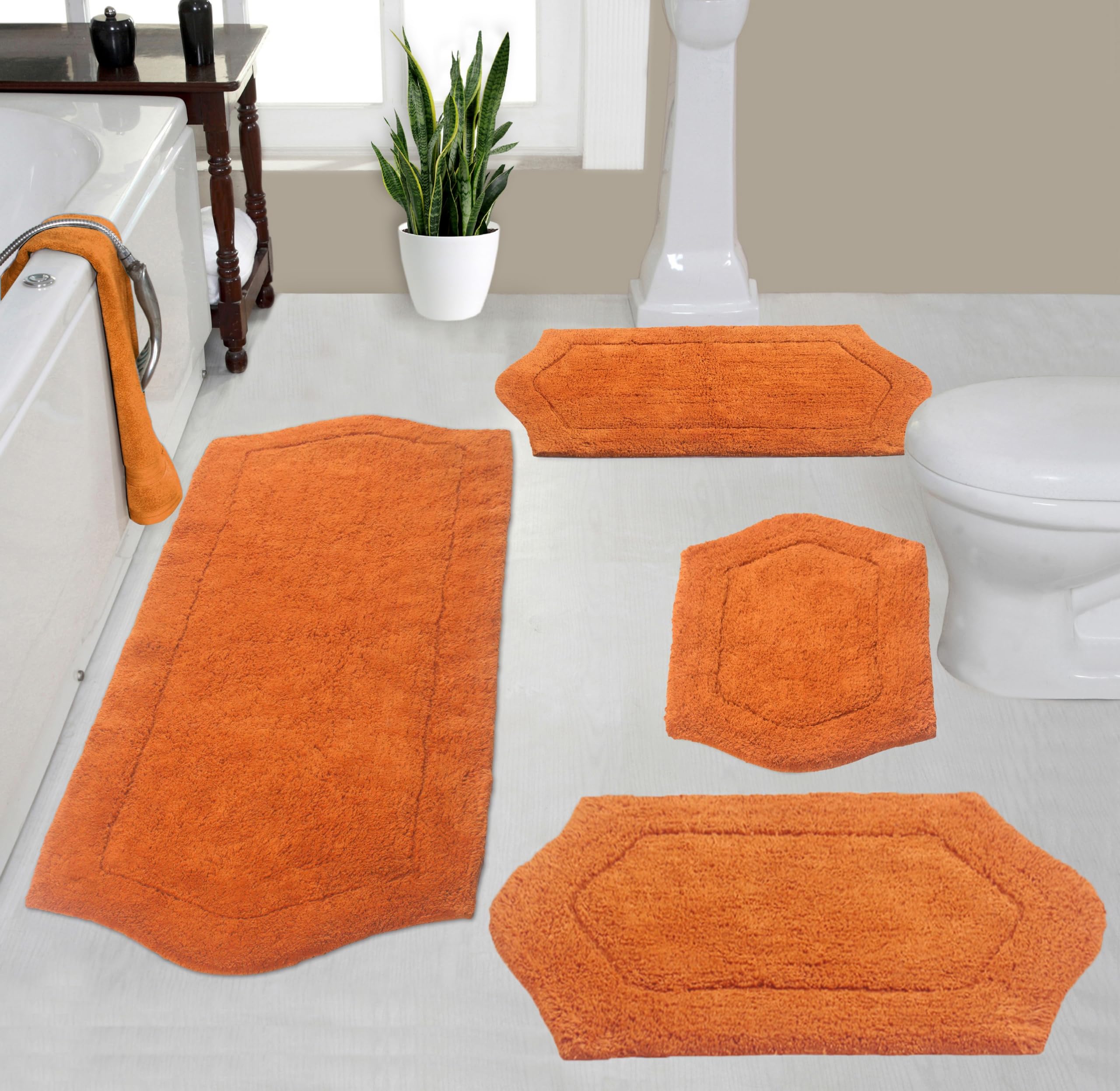 Home Weavers Waterford Collection 100% Cotton Tufted Bath Rug, Extra Soft and Absorbent Bath Rugs, Non-Slip Bath Mats, Machine Washable Bath Mats for Bathroom, 4 Piece Set with Runner, Terracotta