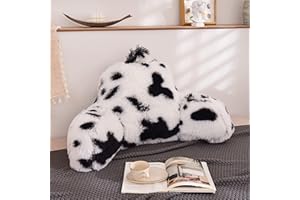 Meeting Story Cow Print Reading Pillows Plush Shaggy with Arms Faux Fur Bed Rest Pillow for Adults, Teens, Kids (Standard, Black-White)