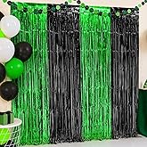 KatchOn, Green and Black Fringe Backdrop Curtains - Pack of 4 | Black and Green Party Decorations | soccer party decorations, halloween decorations, Birthday, Bachelorette, Wedding and halloween decor