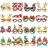 HAFZYRYS 16Pcs Christmas Glasses Glitter Holiday Party, Cute Christmas Glasses Frames, Christmas Eyeglasses Party Decorations for Christmas Party Favors Holiday Favors (One Size Fits All)