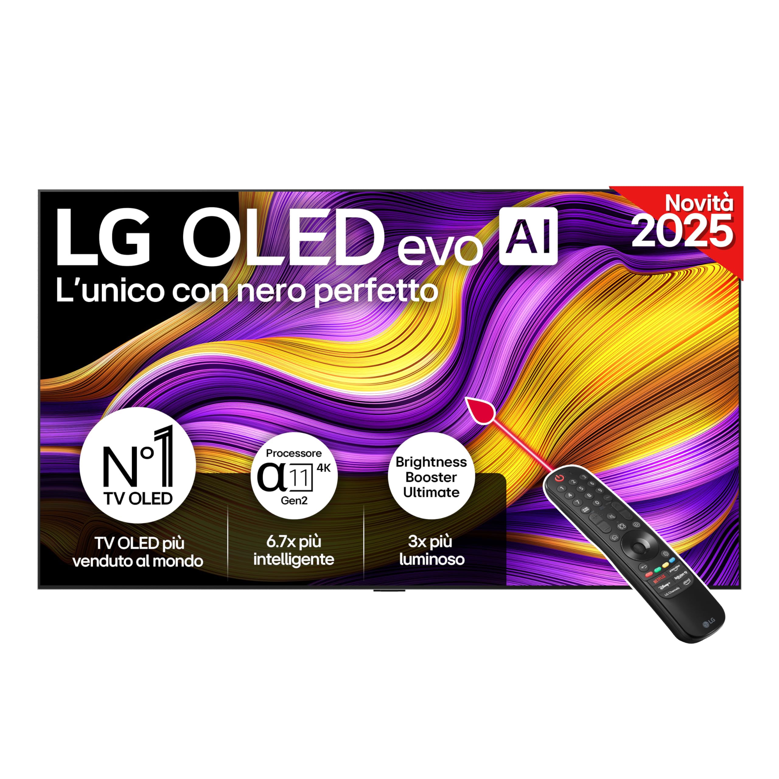 LG OLED evo AI G5 TV 83 pollici, Smart TV 4K, Staffa a muro inclusa, Processore α11 Gen2, Brightness Booster Ultimate, webOS con AI, Dolby Vision e Atmos, VRR e GSYNC 4K@165Hz, OLED83G54LW 2025