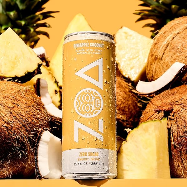 ZOA ZERO SUGAR ENERGY DRINKS – PINEAPPLE COCONUT | HEALTHY ENERGY FORMULA WITH NATURAL CAFFEINE, DAILY VITAMIN C, ESSENTIAL B-VITAMINS | GLUTEN-FREE, KETO FRIENDLY | 12 OUNCE CANS (PACK OF 12)