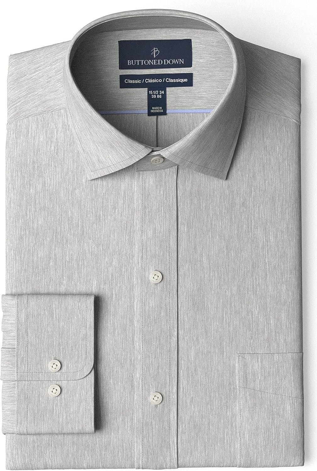 Buttoned Down Men's Classic-fit Solid Non-Iron Dress Shirt Pocket Spread Collar: Clothing