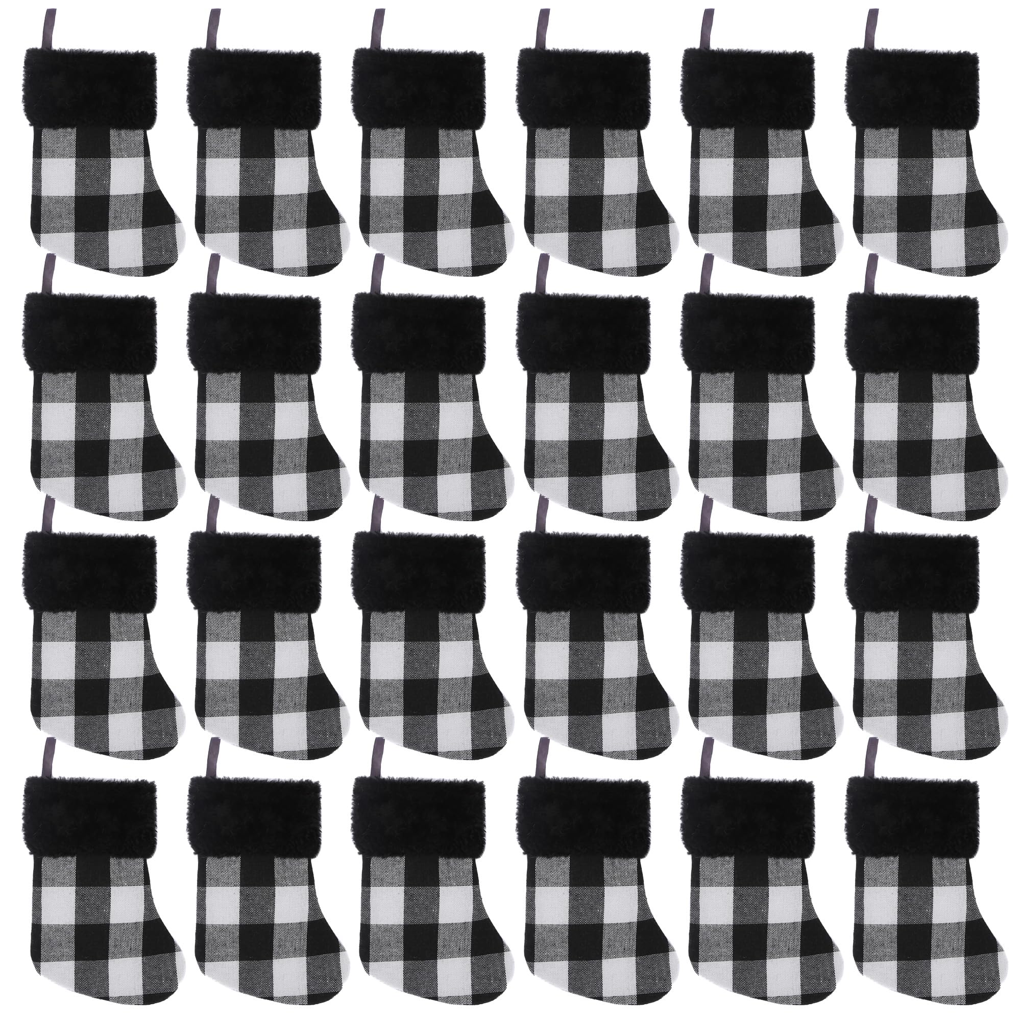 Photo 1 of *** 2 pack***Xinoe Mini Christmas Stockings 7 inch 24pcs, Buffalo Check and Plush Stocking Cuffs Composition Christmas Stockings, Christmas Hamging Decorations