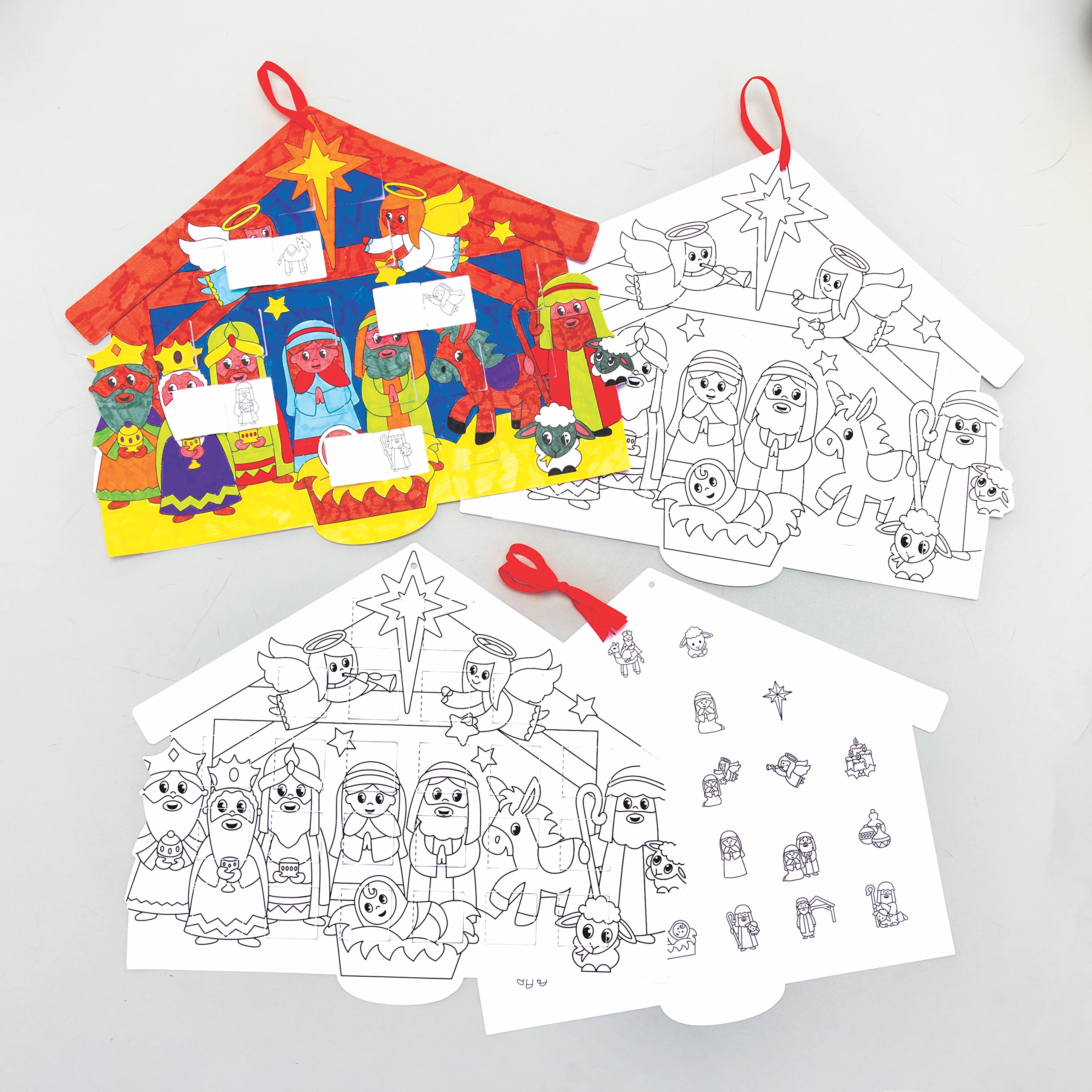 Baker Ross FC274 Colour In Nativity Advent Calendar- Pack of 5, Creative Advent Calendars for Kids, Christmas Crafts for Children
