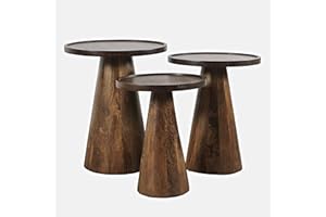 JOFRAN INC. Jofran Knox Mid-Century Modern Solid Hardwood Pedestal Round Accent End Nesting Tables - Set of 3, Chestnut