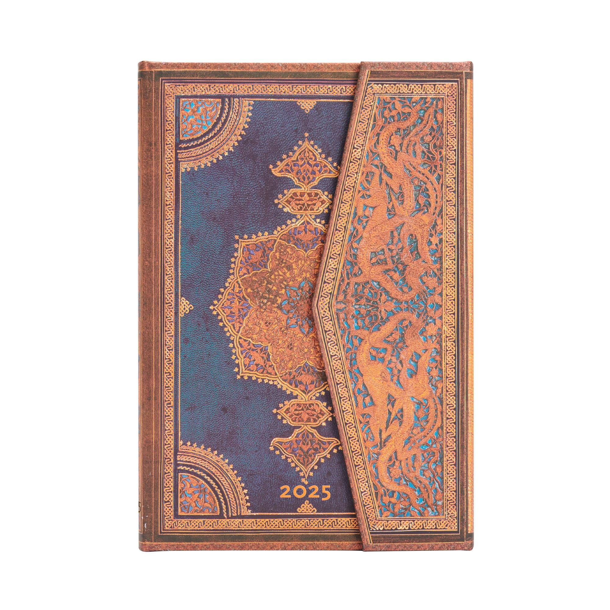 Paperblanks Safavid Indigo Mini Horizontal 12 Month Calendar 2025 with Flap Envelope