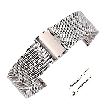 14mm LadiesCool Mesh Bracelet Watch Band in Silver Solid Stainless Steel with Quick Release Spring Bar