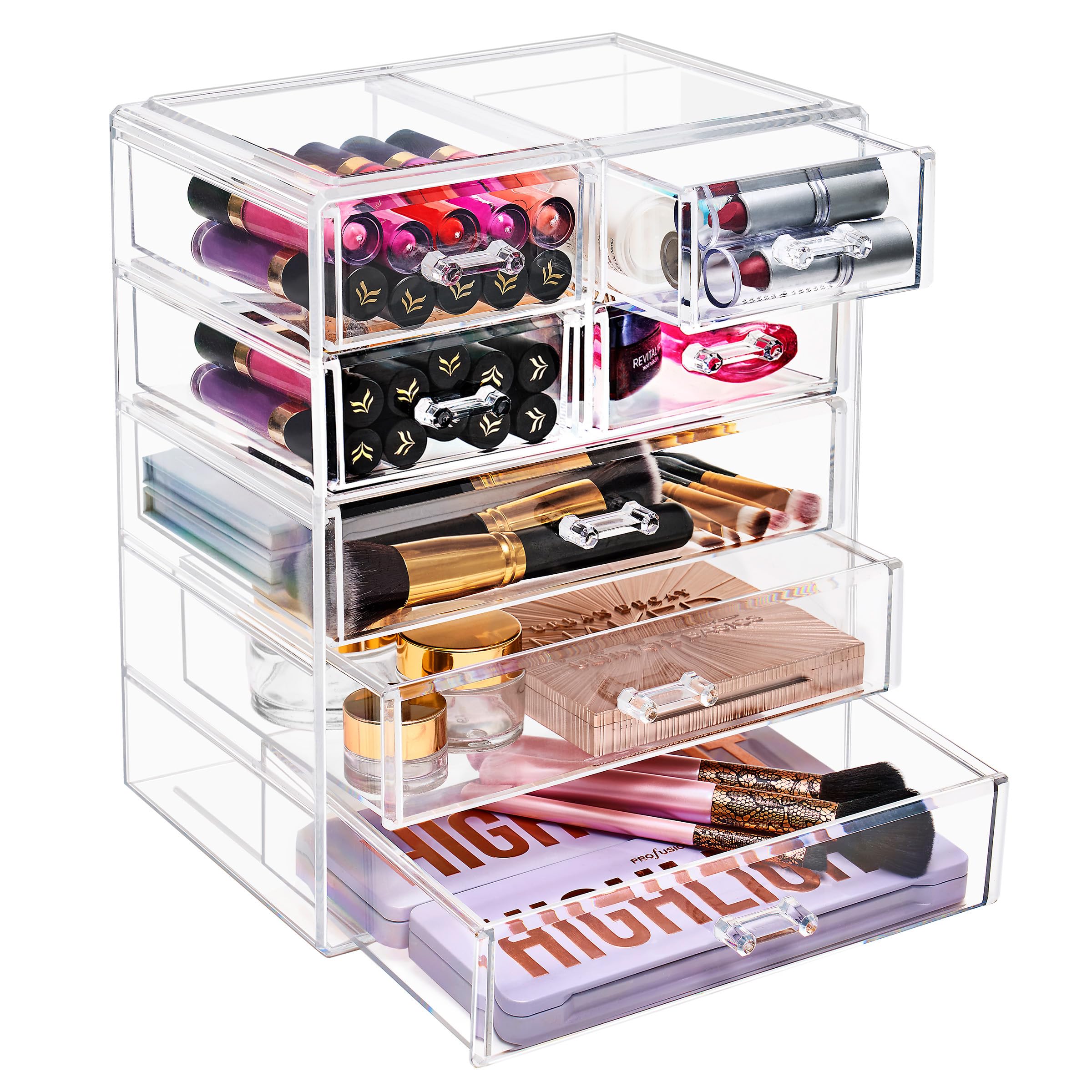 Photo 1 of ***(HEAVILY USED/ MINOR DAMAGE)***Sorbus Acrylic Makeup Organizer Set, 7-Drawer Vanity & Countertop Cosmetic Storage with Small & Wide Drawers, Clear Makeup Storage for Brushes, Lipsticks, Jewelry – Holiday Gift for Women & Teens