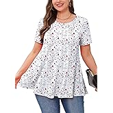 Tunic Tops for Women Plus Size Short Sleeve Crew Neck Swing Flare Loose T-Shirt Blouses to Wear with Leggings