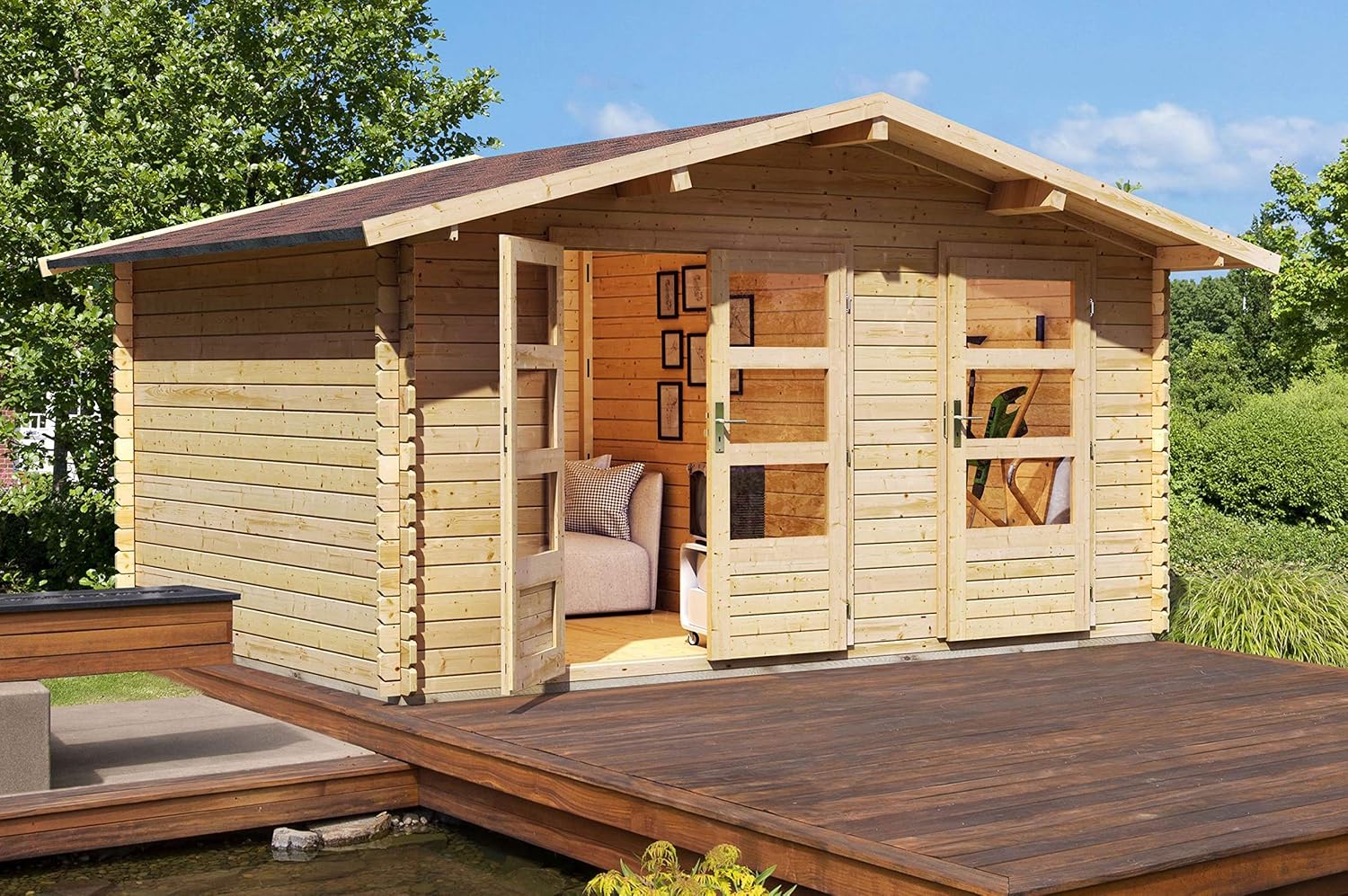 Unbekannt Karibu Woodfeeling Gartenhaus Radur 1 28 Mm 2 Raum Haus Amazon De Garten