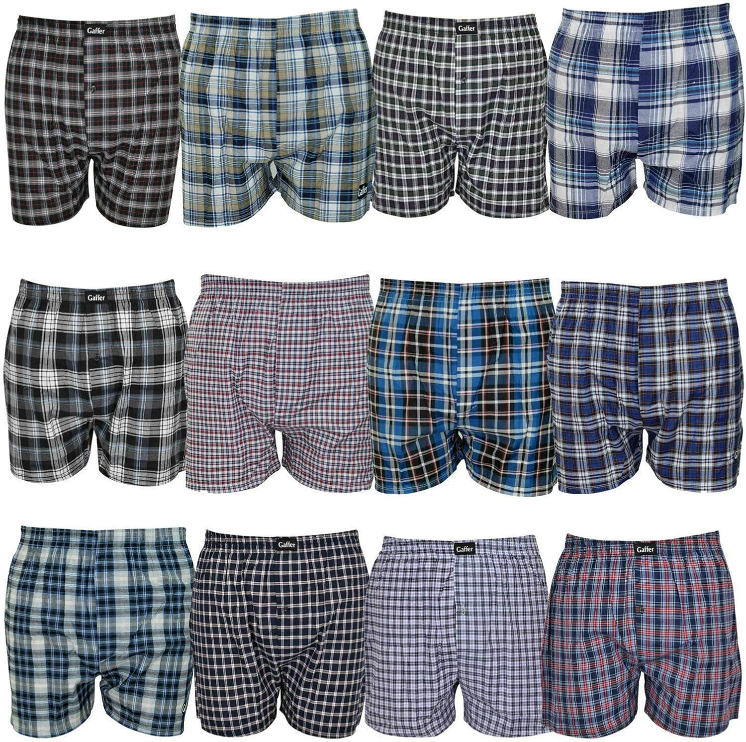 Lyzafashion Pack of 6 Mens Woven Check Print Poly Cotton Boxer Shorts