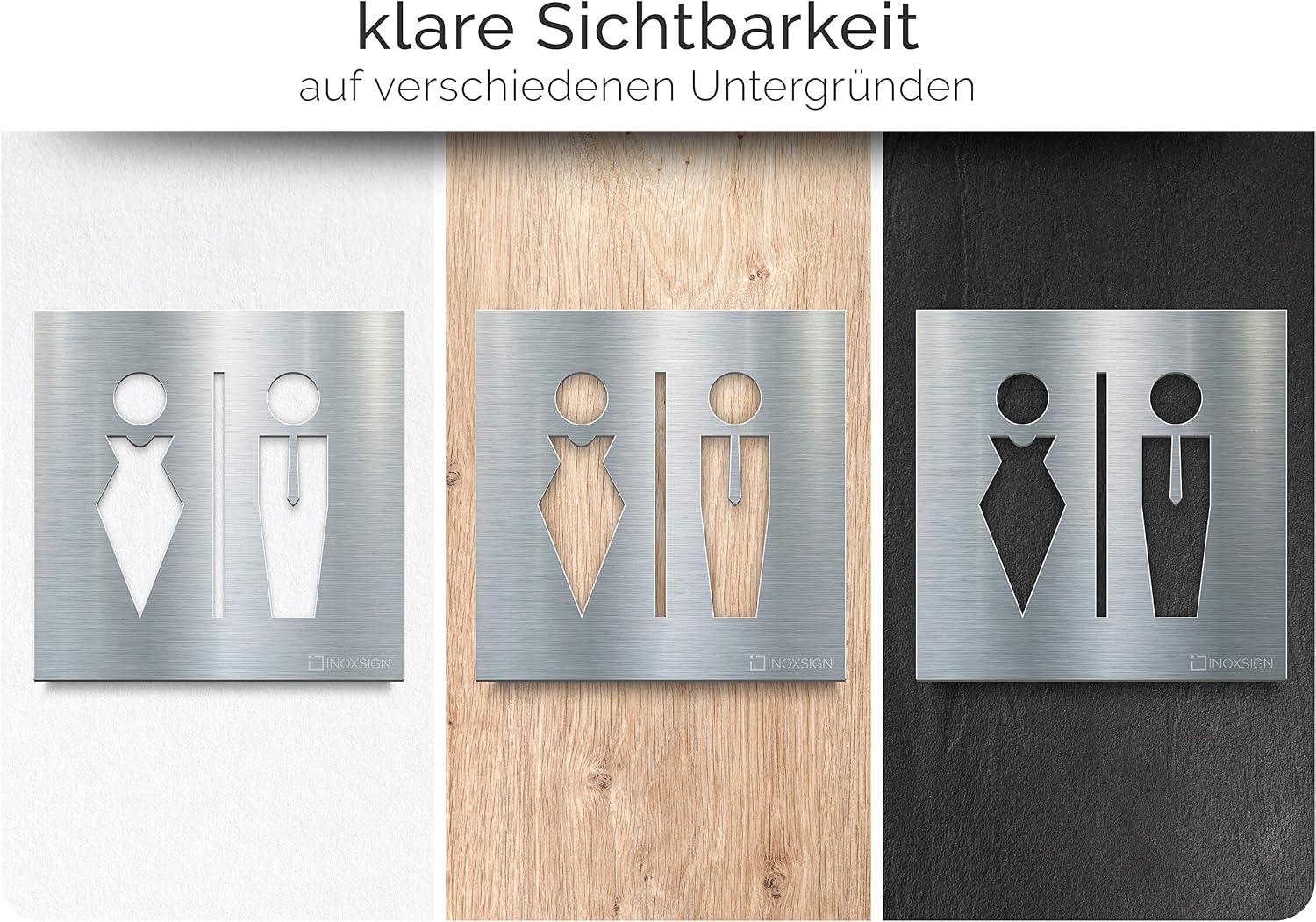 INOXSIGN Toilet Sign C01 ? Unisex Toilet Sign ? Self-Adhesive Stainless Steel Door Sign for Toilet and Bathroom ? Clear and Tool Installation ? Toilet Sign ? Made in Germany - Image 3