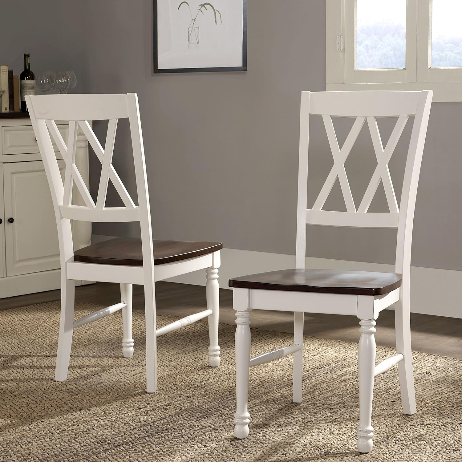 Crosley Furniture Shelby 7-Piece Dining Set with Table, Extension Leaf, and 6 Chairs, Distressed White - Table & Chair Sets