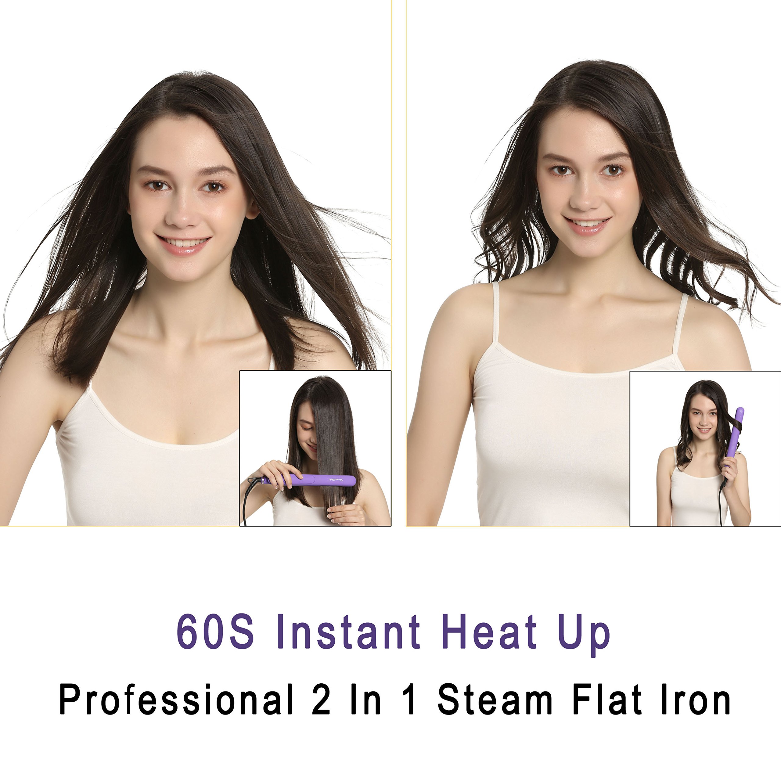 Haarglätter Dampf, Beaulinks Stream Multistyler Lockenstab 2 in1 Glätten & Locken Professionelles Salon mit PTC Heiztechnologie LED Anzeige 170 ℃ -220 ℃ Lila