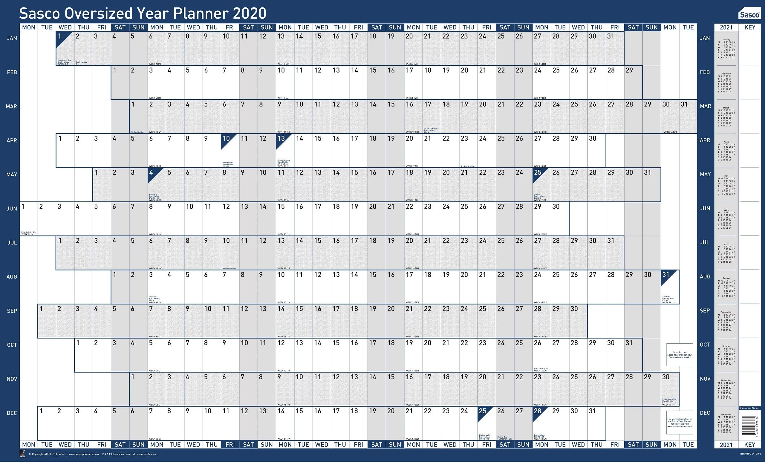 Sasco 2021 Oversized Year Wall Planner with Wet Wipe Pen & Sticker Pack, Red, Poster Style, 1100W x 610H mm, 2410128