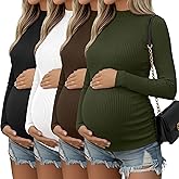 Oakgarden 4 Packs Womens Maternity Shirts Long Sleeve Cotton Ribbed Pregnancy Mock Neck Side Ruched Workout Tops for Mama