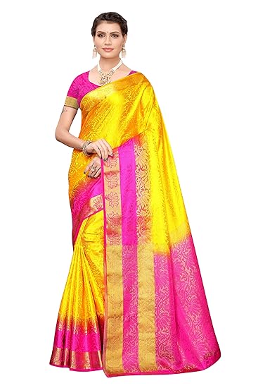 Womens Art Silk Jecqured Border Saree With Blouse Piece (Free Size)
