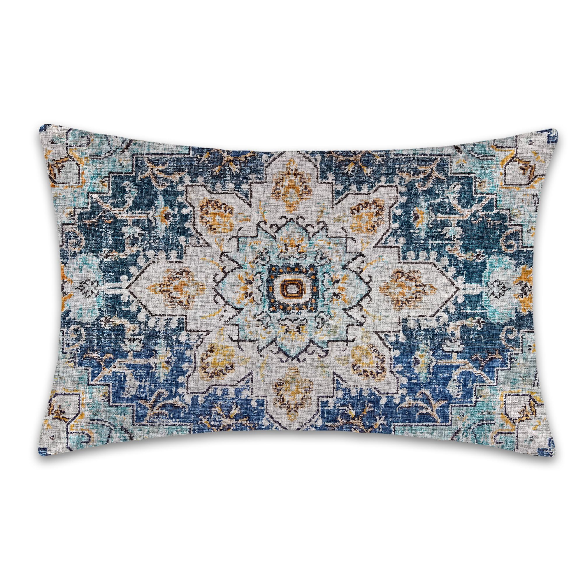 Photo 1 of 1 Pack Satin Pillowcase for Hair and Skin Boho Tribal Blue Imitation Silk Pillowcase 20" x 26" with Hidden Zipper Soft Smooth Cooling Pillow Cover Standard Size for Bedroom Sofa