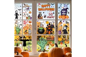 BACKTOPEIA Halloween Window Cling Stickers | Halloween Decorations Party Decorations Indoor Outdoor Décor Accessories Party Favors Supplies Craft Gift Idea For Kids Adult Pumpkin Skull Skeleton Spider - 8 Sheets