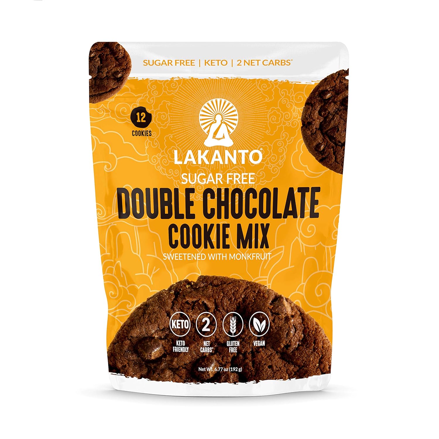 Lakanto Double Chocolate Cookie Mix - Sugar Free, Sweetened with Monkfruit Sweetener, Gluten Free, Keto Diet Friendly, Vegan, Chocolate Chips, Dutched Cocoa, Almond Flour (12 Cookies)