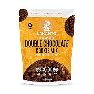 Lakanto Double Chocolate Cookie Mix - Sugar Free, Sweetened with Monkfruit Sweetener, Gluten Free, Keto Diet Friendly, Vegan, Chocolate Chips, Dutched Cocoa, Almond Flour (12 Cookies)