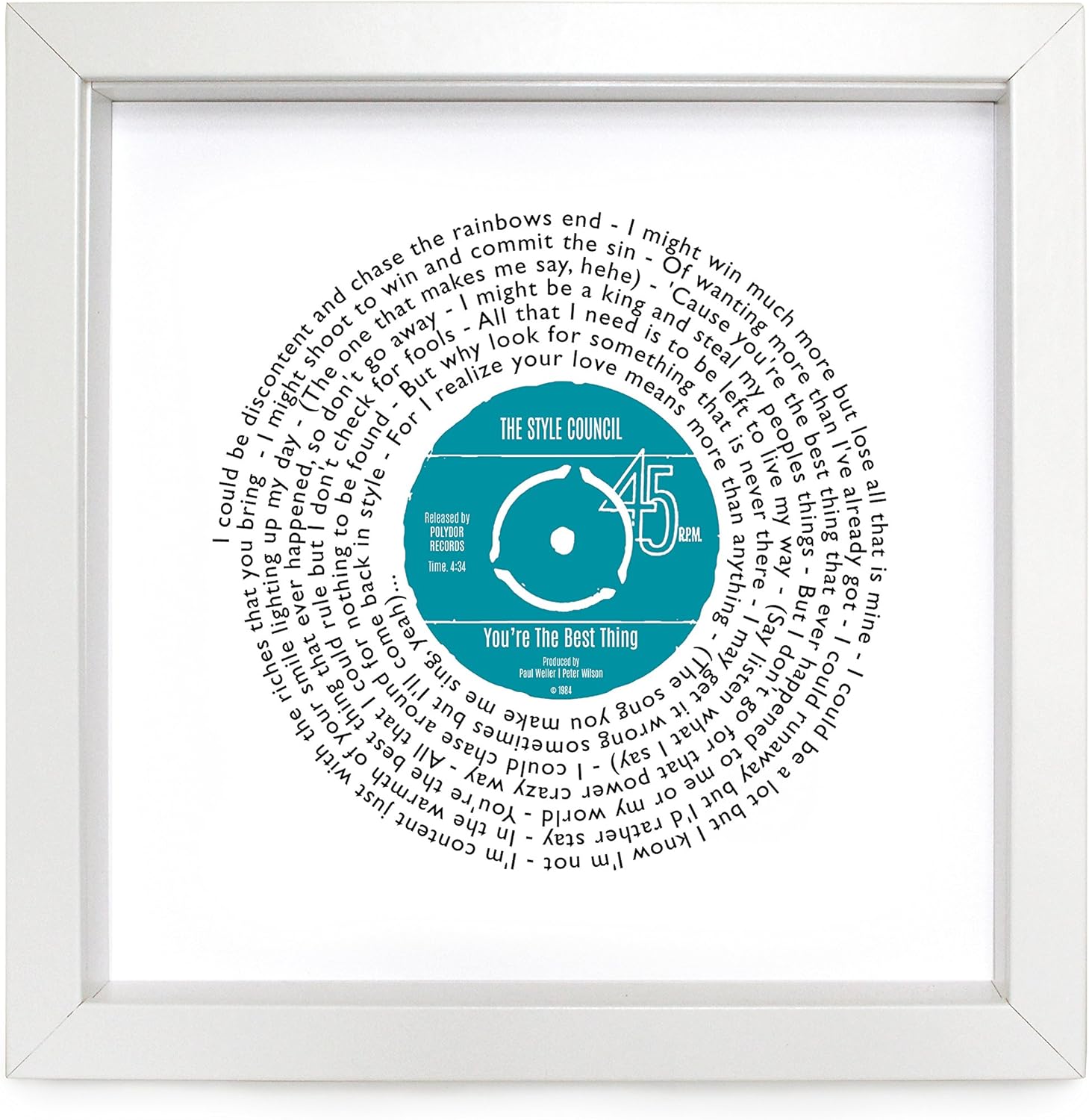 Style Council You Re The Best Thing Vinyl Record Print Personalised Song Vinyl Record Song Words Print 23 X 23 Cm Boxed White Frame Amazon Co Uk Kitchen Home