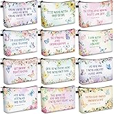 Chunful 12 Pcs Inspirational Christian Gifts Religious Makeup Bags Bulk for Women Bible Verse Flower Cosmetic Bag Mother's Day Gift for Church Ladies, 7.48 x 4.72 Inch(Classic)