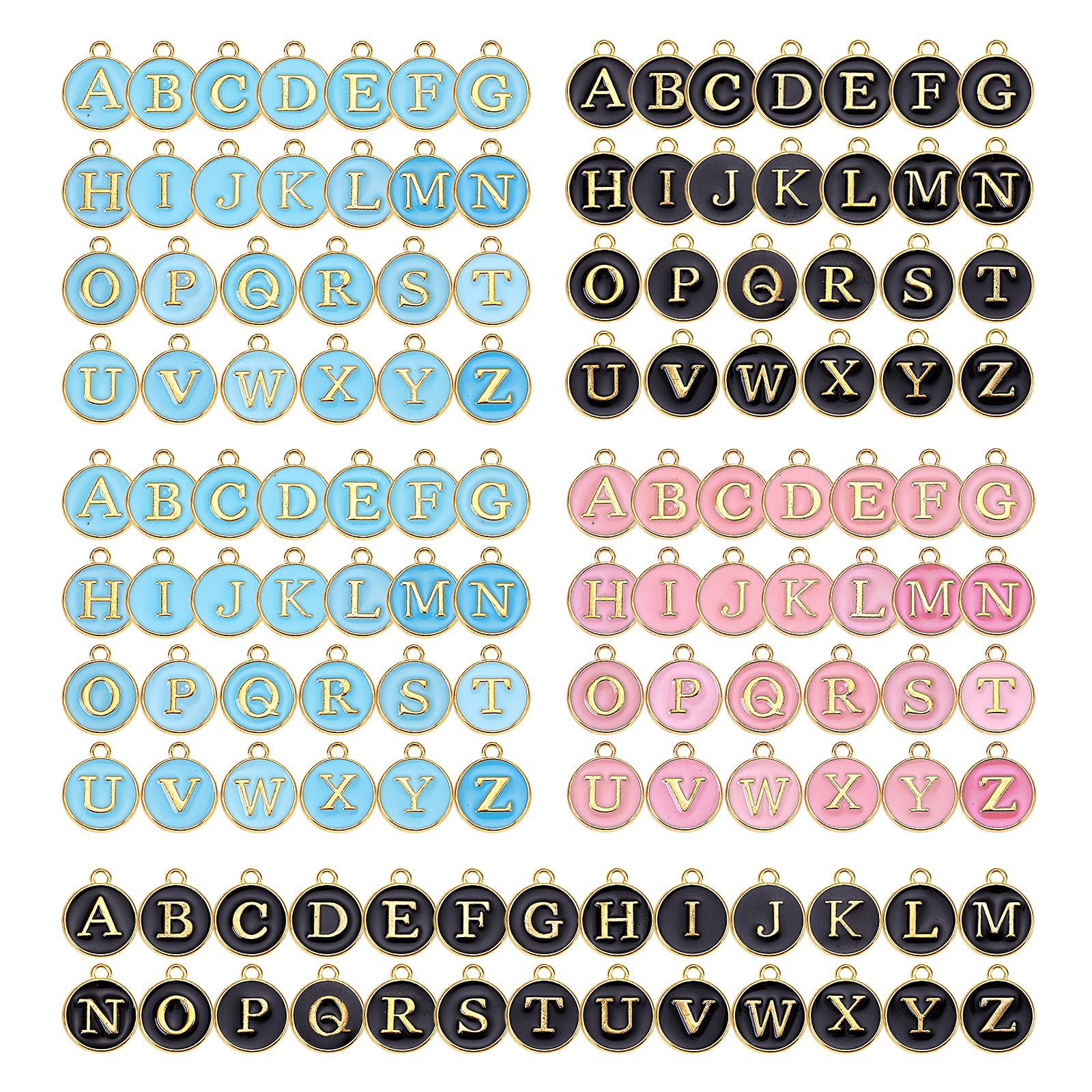 BEEFLYING 130 Pcs Metal Enamel Letter Charms Pendants Flat Round A~Z Alphabet Charm Mixed Colored for Jewelry Name Necklace Bracelet Making