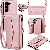 DKDKSIP for Samsung Galaxy S25 Case Wallet for Women Men, Wireless Charging with RFID Blocking Card Holder, PU Leather Crossbody Strap Detachable Magnetic Phone Shell Purse 5G 6.2", Pink