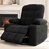 GAOHAPY Swivel Rocker Recliner Chair,Recliner Single Sofa with Cup Holders, Manual Nursery Rocking Chair with Side Pockets, Modern Upholstered Recliner for Living Room,Apartment,Home Theater(Black)